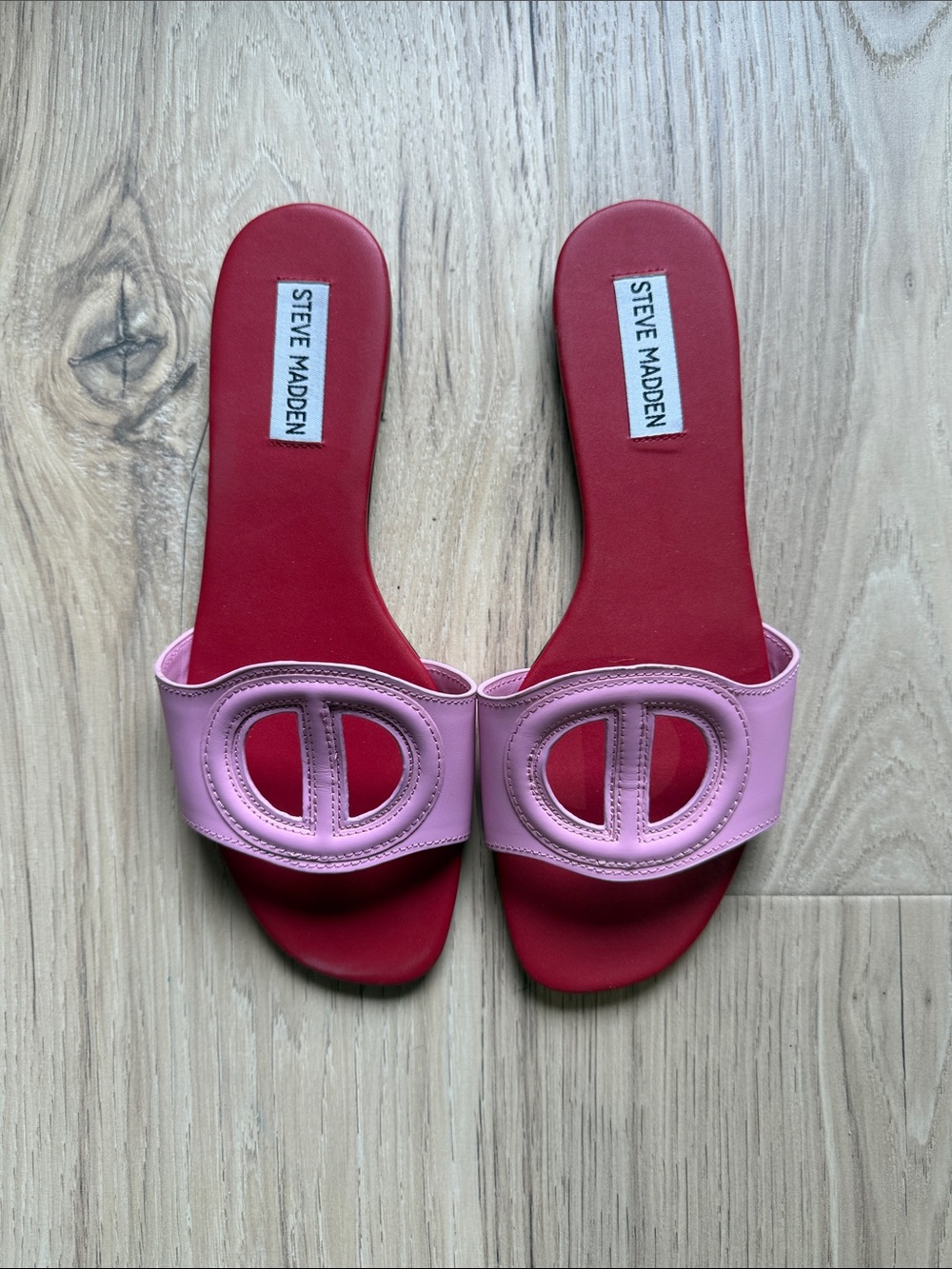 Steve Madden Pink Slide Sandals with Red Footbed